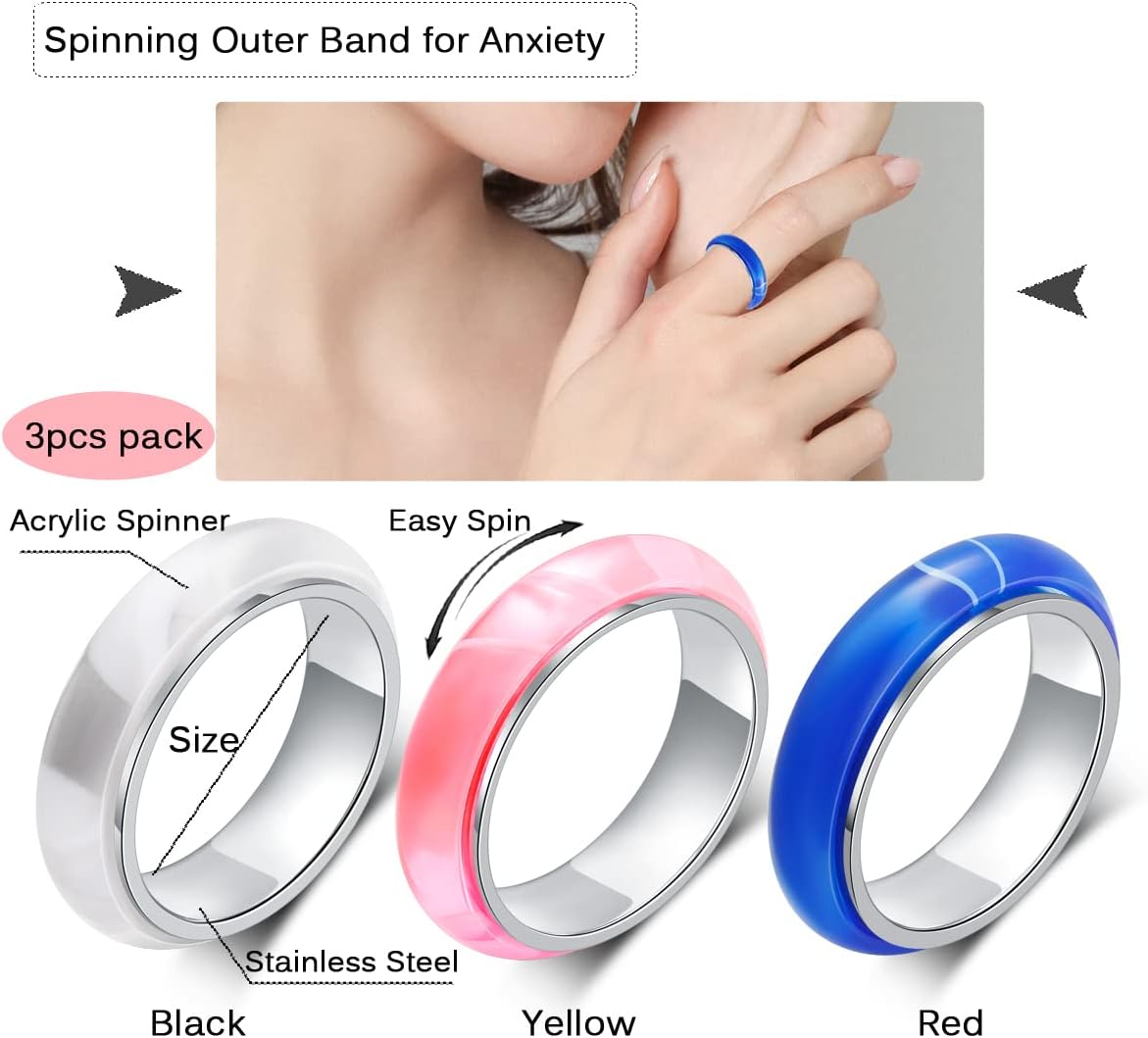OreilleStar Anxiety Ring for Women Spinner Ring Titanium Stainless Steel Fidget Ring Men 6mm Width With Dog Paw Kitty Cat Face Evil Eye Pattern Spinning Outer Band Size 6 7 8 9 10