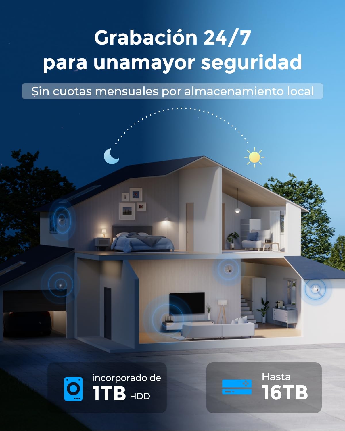Reolink 4k Kit Cámaras de Vigilancia Exterior WiFi, NVR WiFi 12CH con HDD 2TB, 4X Cámaras en 2,4/5 GHz, Detección de Persona/Vehículo/Pets, Visión Nocturna en Color, Audio de 2 Vías, Cuerpo de Metal.