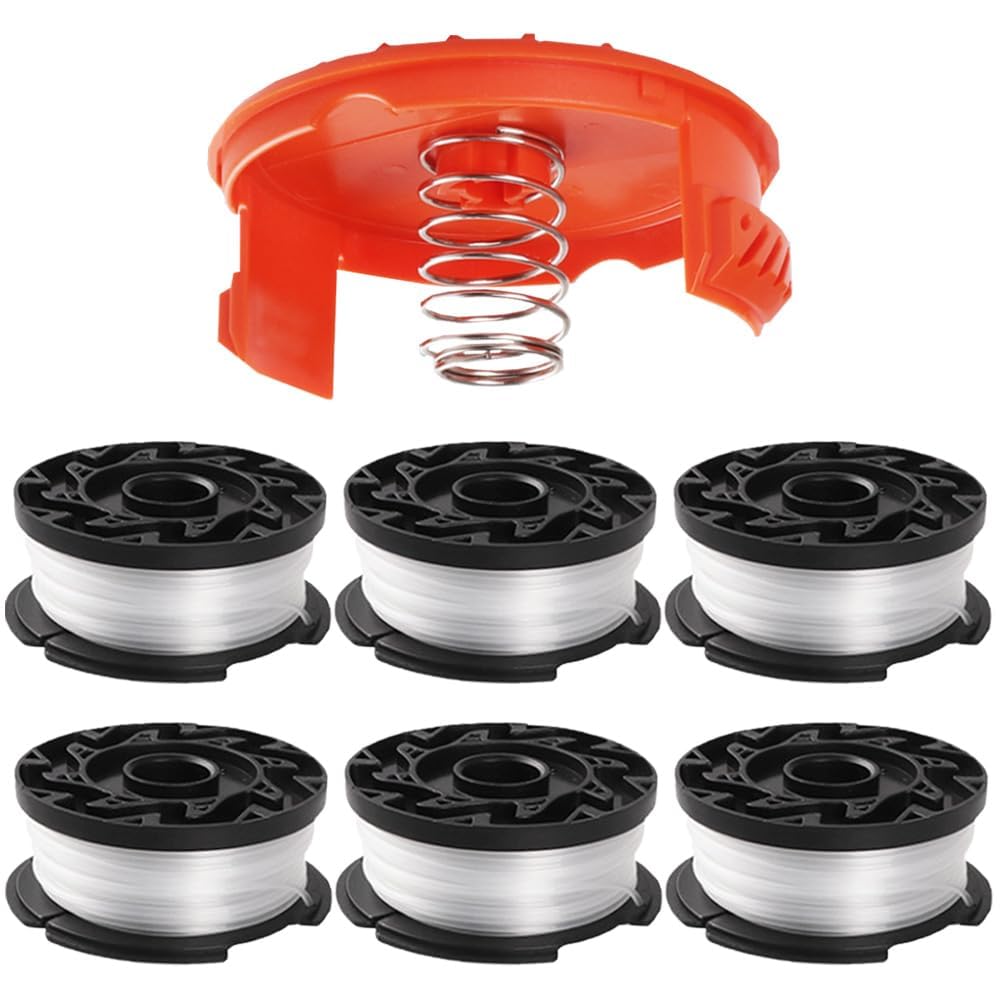 Strimmer Spool Line Compatible with Black and Decker AF-100 GLC3630L20-GB/ST5530-GB/STC1820PC-GB/BESTA530-GB/BESTA525-GB,Grass Trimmer Spool Wire Replacement (Including 6 Spools+1 Cover+1 Spring)