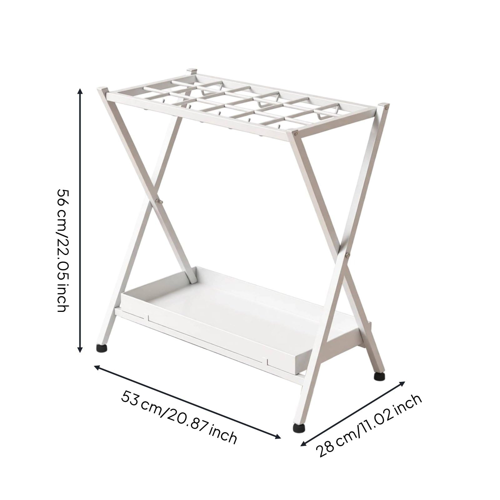 Soporte Plegable Organizador de Estante para Raquetas Portacosas con Bandeja Inferior Diseño Ahorra Espacio Hierro y Plástico Adecuado para Entrada Estudios Balcón Aficionados, Blanco