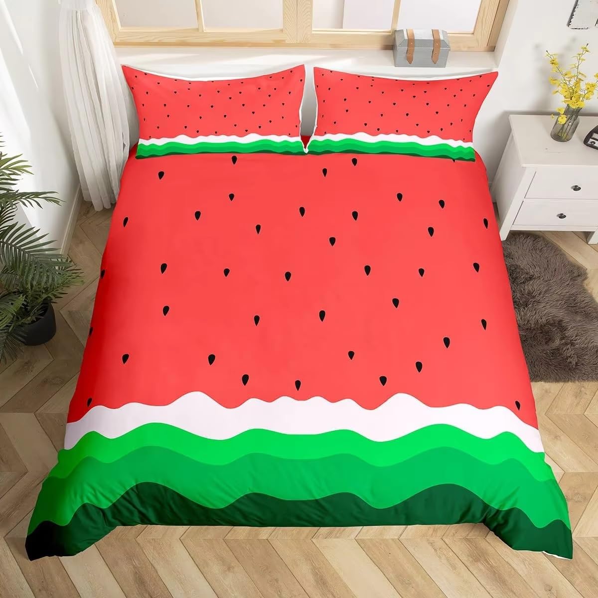 NDXRWDZR Double Duvet Cover Set Watermelon Duvet Cover with Zipper Closure Bedding for Aldults Kids Soft Hypoallergenic Microfiber Quilt Cover 200x200 cm + 2 Pillowcases 50x75 cm