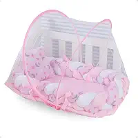 Ninho Redutor de Berço para Bebê com Mosquiteiro Várias Estampas (Estrela Lua Rosa)