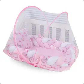 Ninho Redutor de Berço para Bebê com Mosquiteiro Várias Estampas (Estrela Lua Rosa)