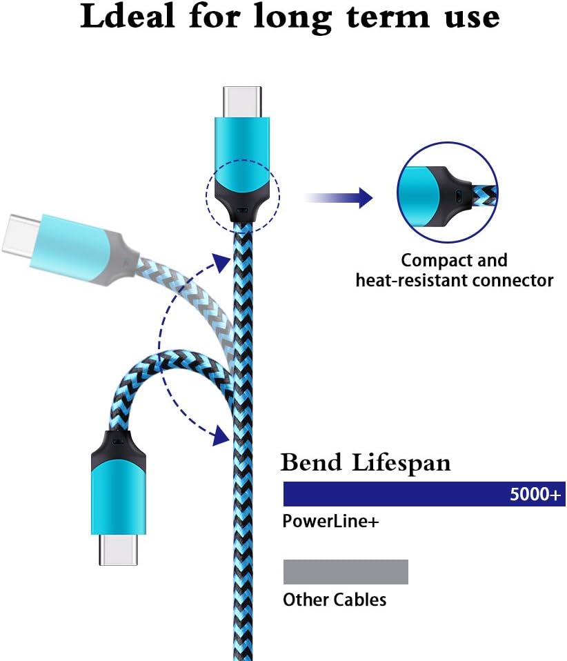 OrSunday USB Type C Charger Cable Fast Charging Cord Compatible with Google Pixel 3a, 3a XL, 3 XL, Pixel 3, Pixel 2 XL, Pixel 2, Pixel C, Samsung Galaxy S10 S9 S8 (Blue/Green/Purple, 6 feet, 3 Pack)