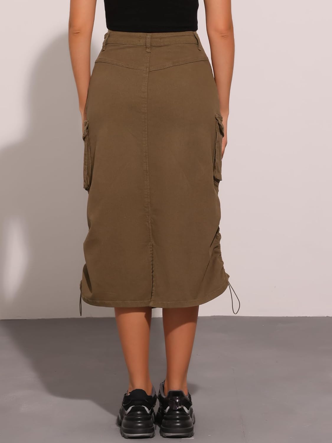 Allegra K Cargo Skirt for Women Y2K Adjustable Back Slit High Waist Casual A-Line Midi Jean Skirt - Image 2