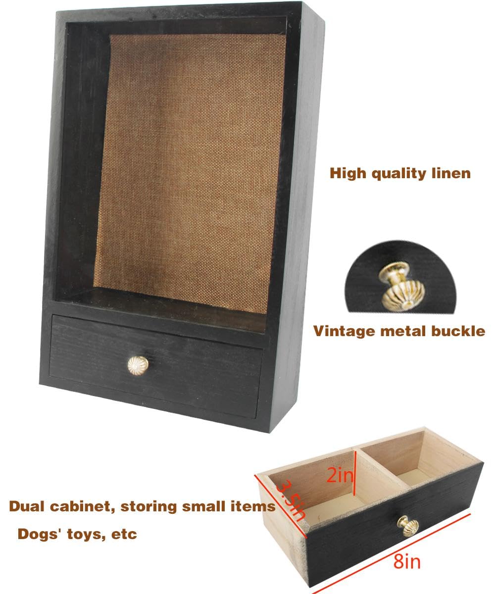 LITAITAI 9x14 Pet Memorial Shadow Box Frame with Drawers, with Glass Window Photo Frame, Memorial Bouquet Medals Photo Memory Box, Pet Sympathy Gifts (Black)