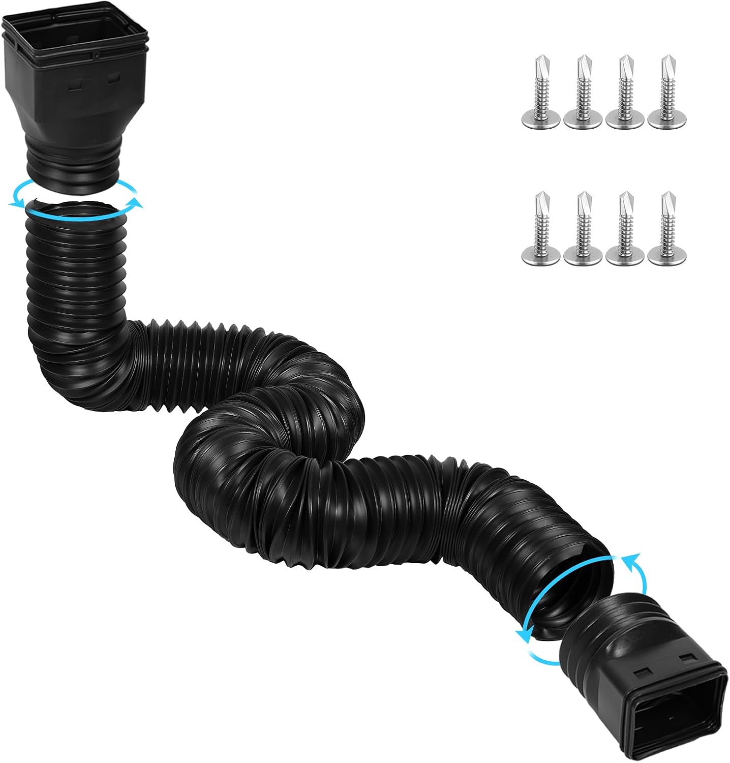 plusgutter 11.5ft Long Gutter Downspout Extensions Flexible, 4" Diameter Drain Downspout Extender, Down Spout Drain Extender for Rainwater Drainage, Extendable from 2.6ft to 11.5ft(Black)