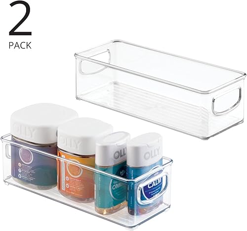 Miniatura 2 de mDesign Ligne Collection - Contenedores pequeños de plástico para almacenamiento de baño con asas para organización en armario, armario, tocador o