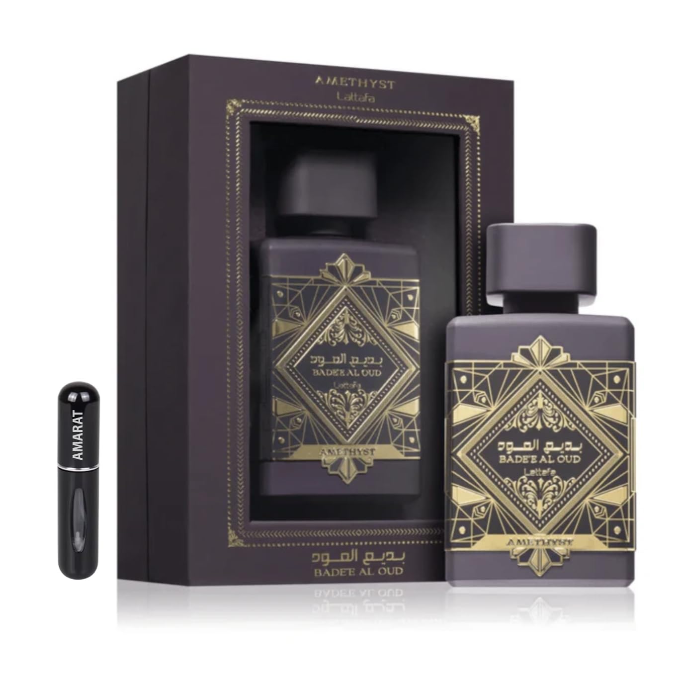 Lattafa Badee Al Oud Amethyst Eau da Parfum 100ML, Perfume Árabe de Larga Duración, Incluye Atomizador Recargable 5ml, Fragancia de Rosas, Bergamota, Jazmín, Pimienta Rosa, Ámbar y Vainilla (Amethyst)
