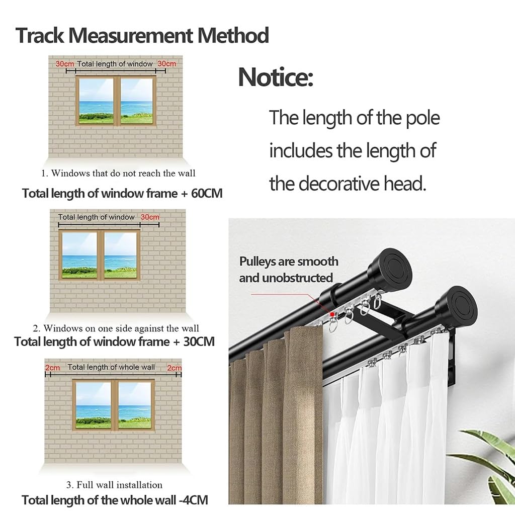 Rail de Rideau Double en Aluminium Robuste pour Baie vitrée (Noir, 4,6 m), Longueurs réglables de 2,5 m à 4,8 m. Idéal pour Rideaux et voilages.