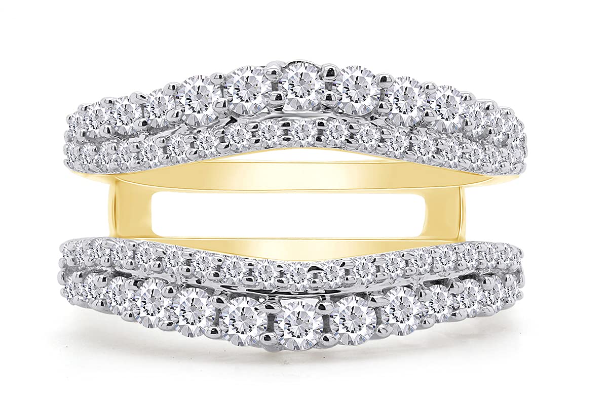 AFFYRound Cut White Cubic Zirconia Double Row Pave Set Curved Enhancer Guard Ring In 14K Gold Over Sterling Silver Jewelry For Women