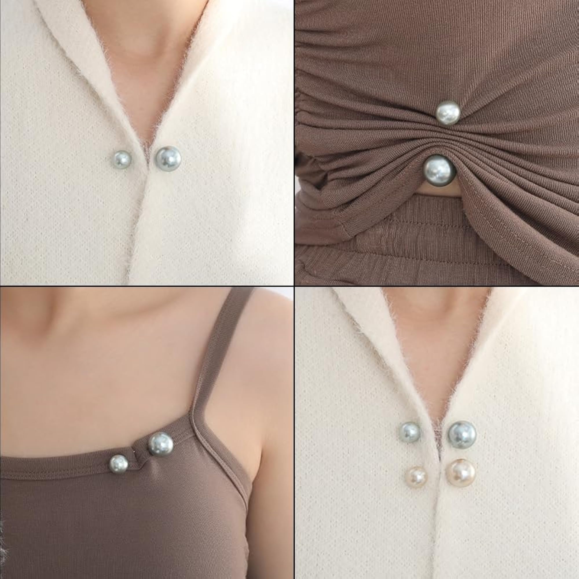 Pearl-Accented Anti-Exposure Brooch Set, One-Line Pin