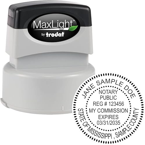 Miniatura 2 de MaxLight MS - Sello de notario para notario público de Mississippi, sello de notario redondo, impresión de 1-58 pulgadas, disponible en 5 colores de