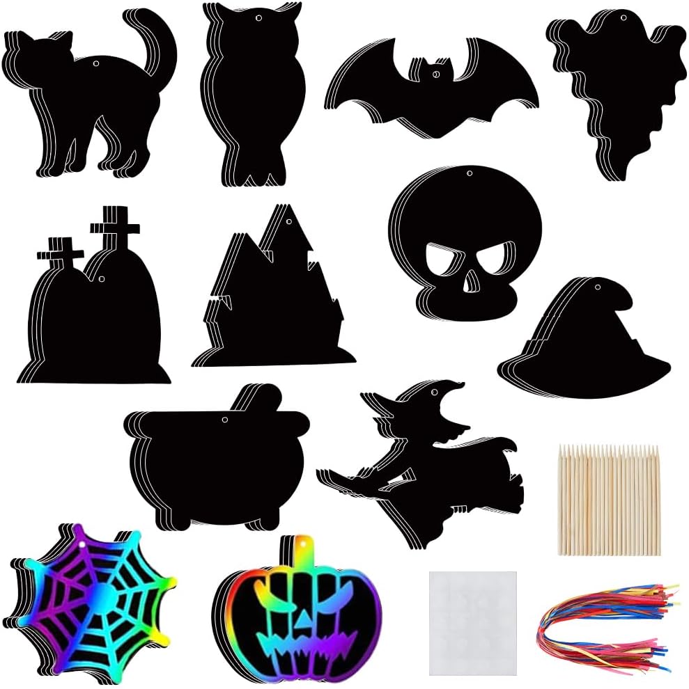 CRASPIRE 80pcs 20 Styles Sea Animals Scratch Paper Tropical Fish Ocean Whales Octopus Shark Rainbow Scratch Art Cards Creative for Fun Party Supplies DIY Crafts Pendant Kit Set With Ribbon Wood Sticks