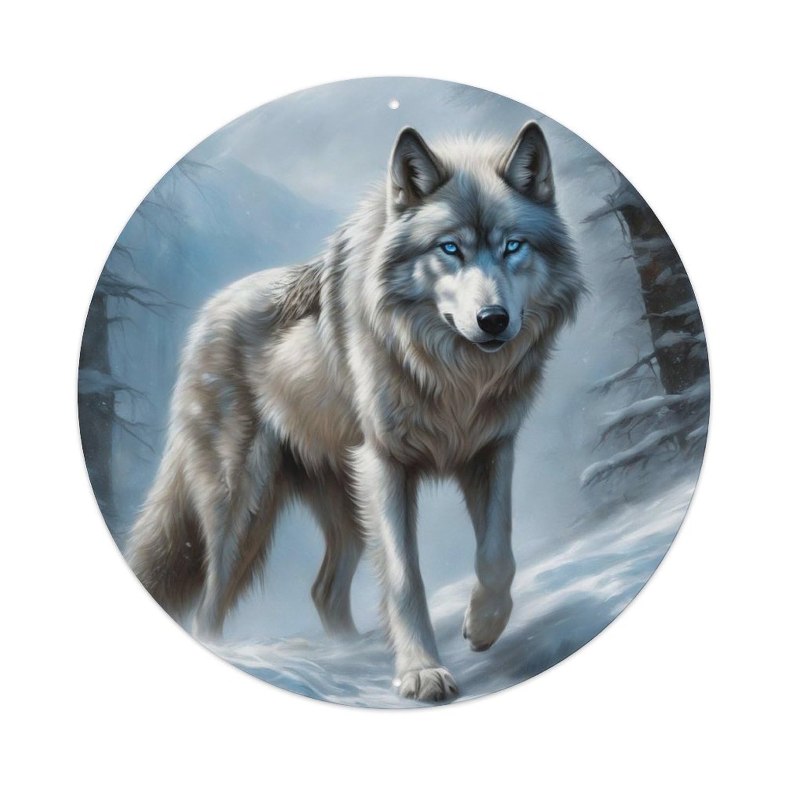 Wolf in The Snow Animal Artwork Vintage Metal Tin Sign Plaque Wall Decor for Cafe, Club Bar, Office, Garden Metal Poster 8x8Inch