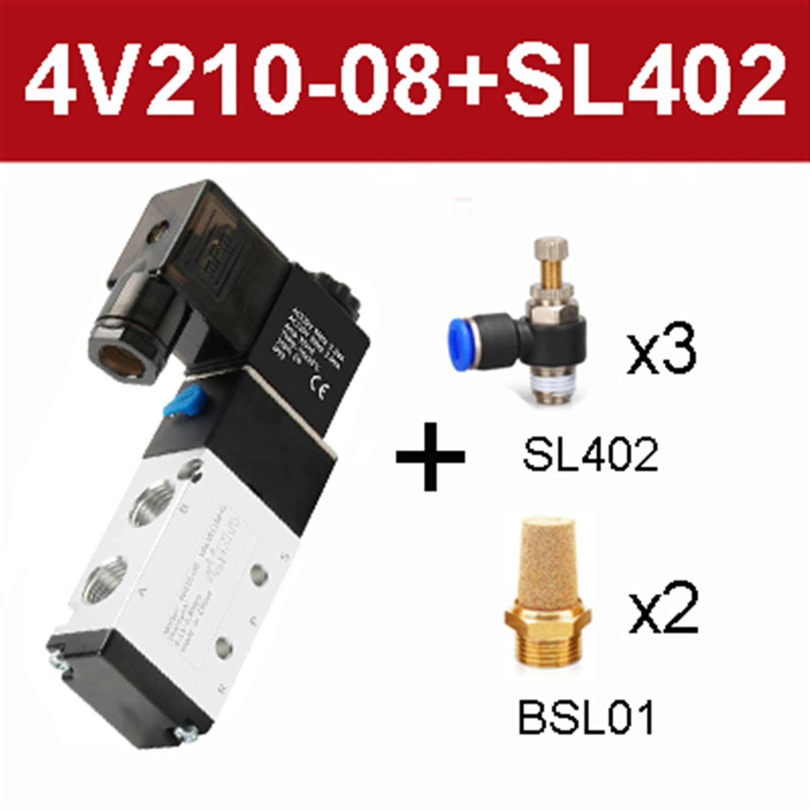 Válvula Solenoide eléctrica neumática 4V210-08, válvula magnética de Gas y Aire con Control de 5 vías y 2 Posiciones, 12V, 24V, 220V, Bobina Volt, 1 Uds.(4v210-08 W Sl402,AC220V)