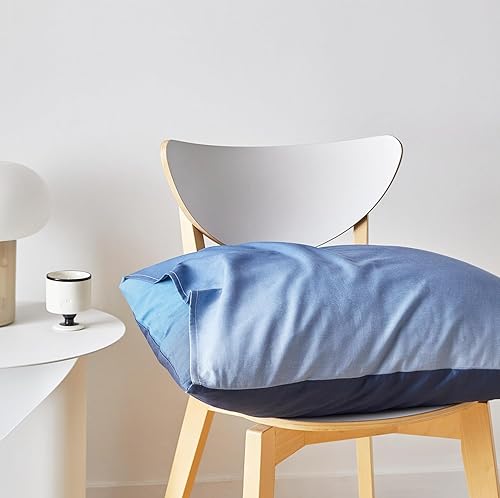 Miniatura 6 de SUSYBAO Juego de funda de edredón azul degradado tamaño Queen, 100% algodón, color blanco y azul marino, juego de 3 piezas, 1 funda de edredón azul