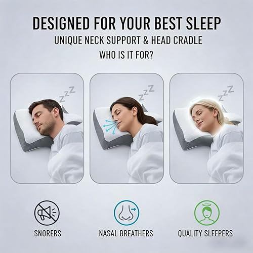 Miniatura 2 de Almohada ergonómica de espuma viscoelástica cervical mejorada 2025 para personas que duermen de lado, espalda y estómago, soporte de contorno