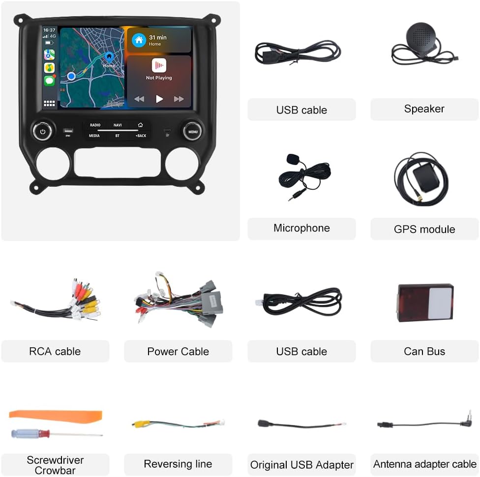 Junsun 4+64G Car Radio Stereo for Chevy Silverado GMC Sierra 2014-2018 Android 13 Wireless CarPlay Android Auto Bluetooth GPS Navigation
