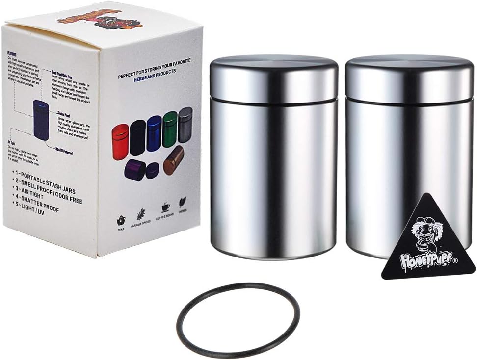 Smell Proof Jar, Aluminum Airtight Stash Storage Container with Rubber Ring Keep Goods Fresh, 2 Pack Silver 65ML