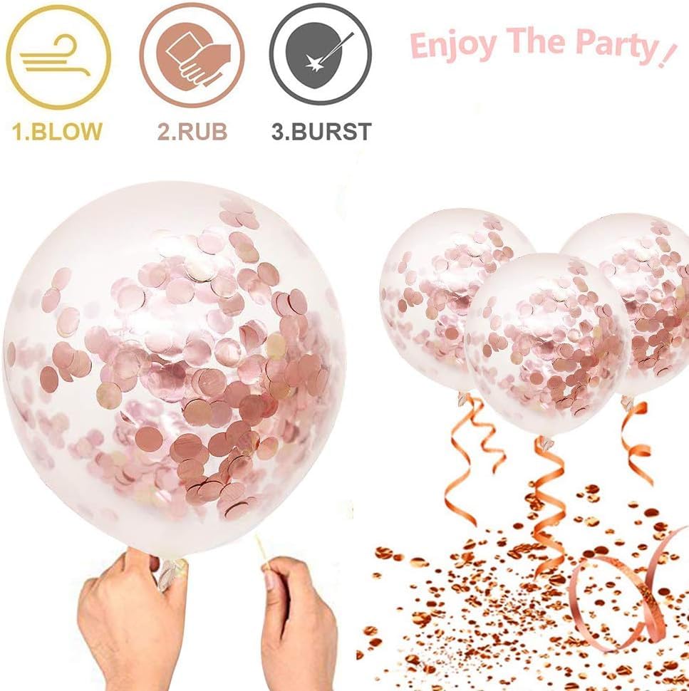 Image of Wanna Party Rubber Rose Gold Confetti Balloons -Pack Of 10Pcs|Birthday Balloons For Decoration|Rose Gold Balloons For Birthday Decoration|Confetti Transparent Balloons