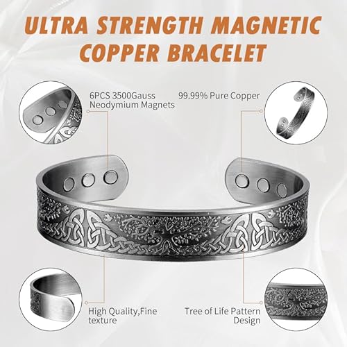 Biomag Copper Bracelet For Men Tree Of Life Magnetic Therapy Viking Jewelry 7.5Inches Adjustable #TOP2