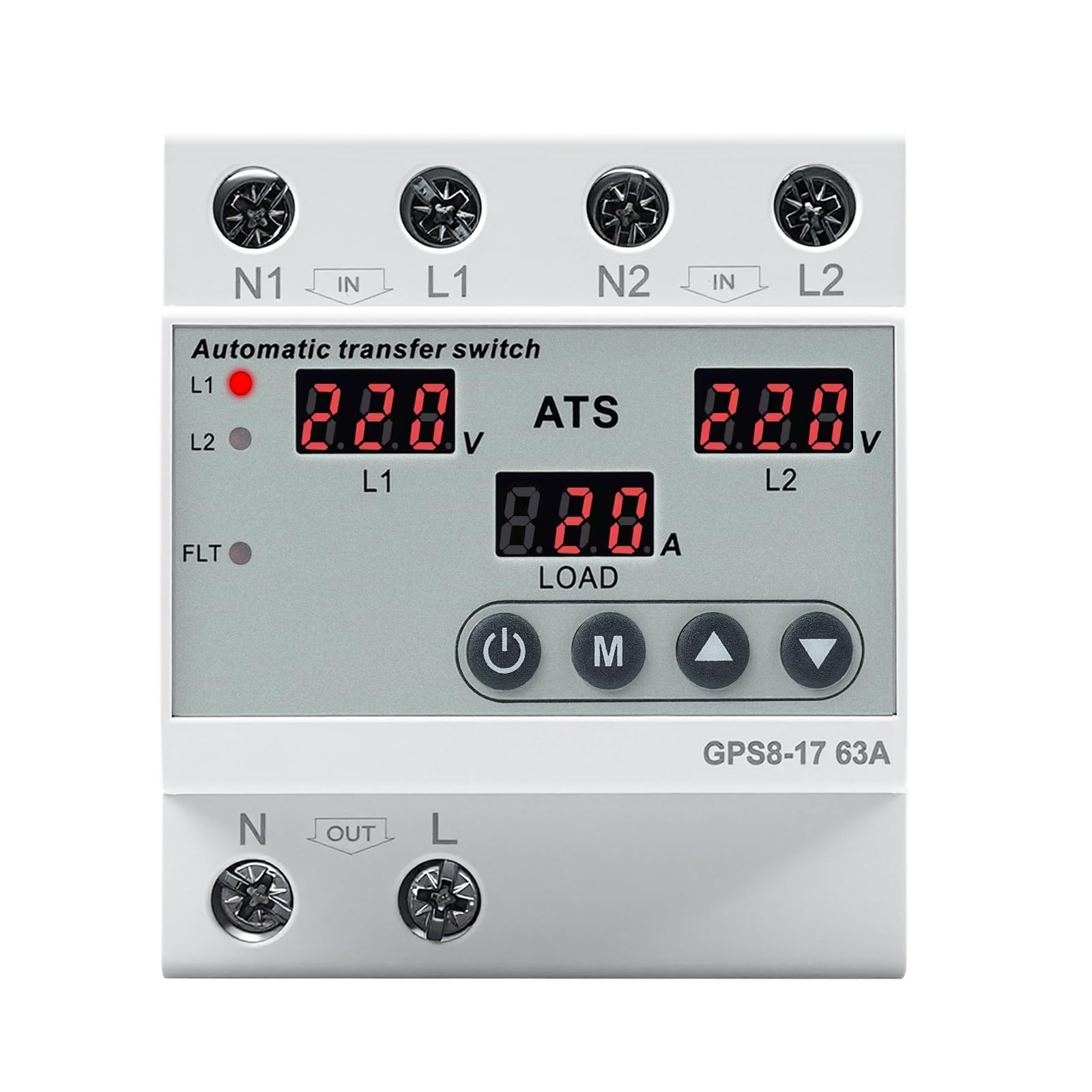 Notstrom Umschalter 63A Einphasig AC220V DIN Rail LED-Display Überspannung Unterspannungsschutz GPS8-17