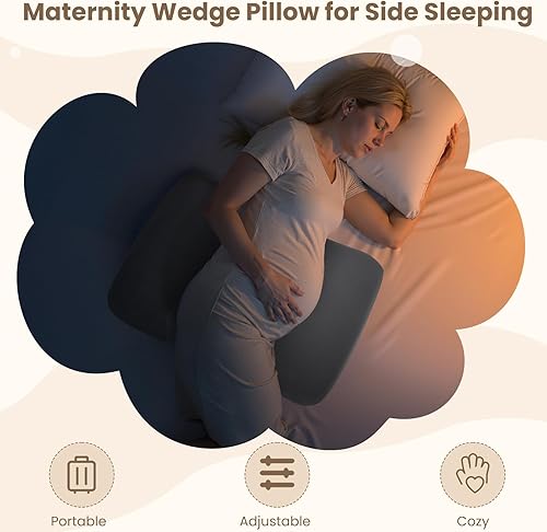 Miniatura 3 de Almohada de embarazo ajustable de 30° – Almohada de maternidad portátil de viaje con funda lavable, alivio de espalda, presión abdominal y cadera,
