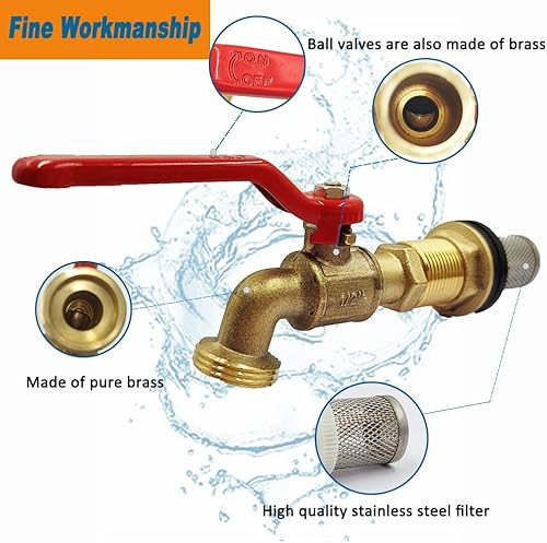 Miniatura 4 de Kit de espita de barril de lluvia, grifos de latón para exteriores, espita de agua, incluye filtro, montaje de mamparo y arandelas, para barril de