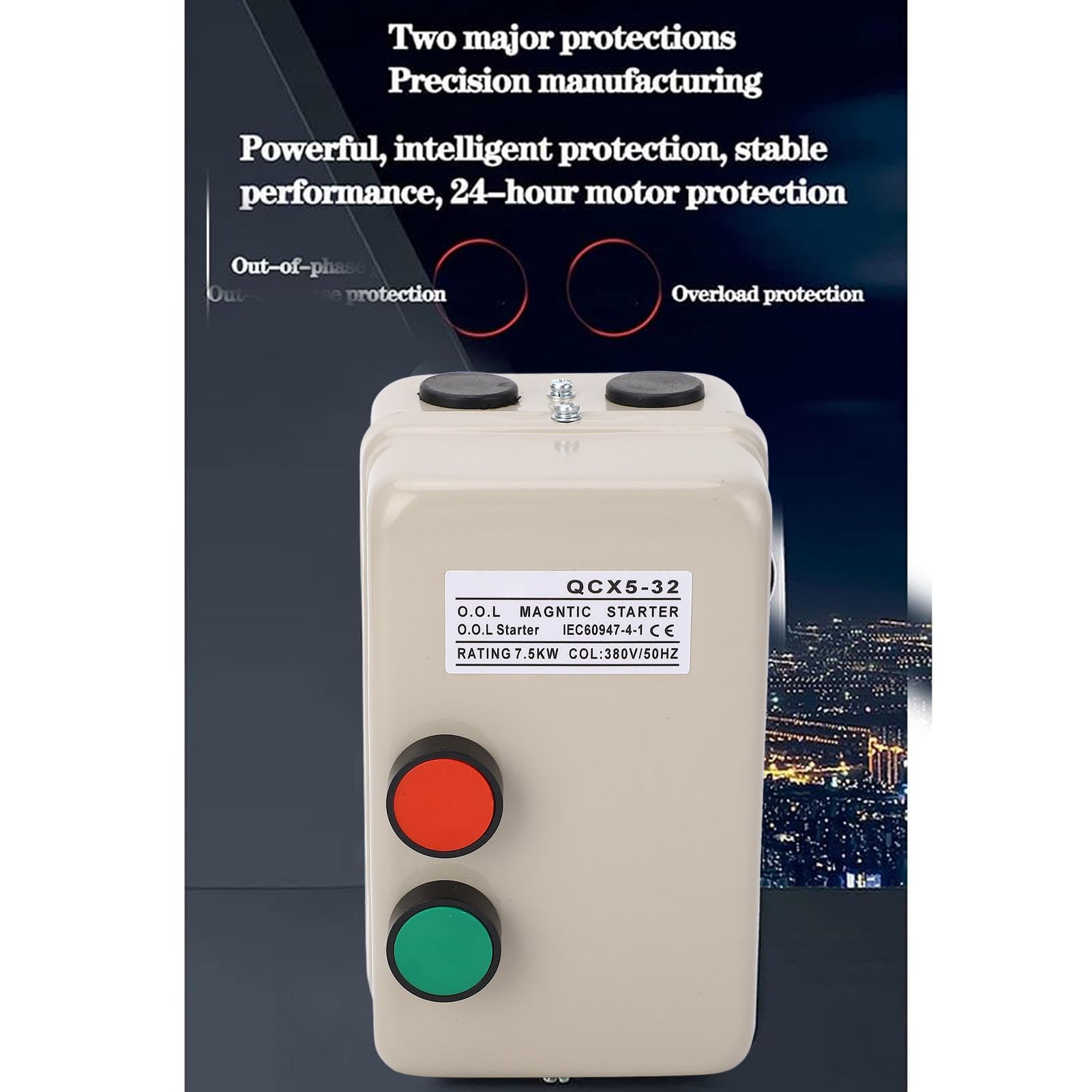 Arrancador de Motor Eléctrico Magnético, 380V 20-A 7.5KW 3HP Caja de Interruptor Magnético Trifásico, Arrancador de Motor Eléctrico para Compresor de Aire