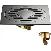 4 Inch Square Shower Floor Drain, Removeable Grid Panel SUS 304 Stainless Steel Dual Use Kitchen and Bathroom Gunmetal Gray
