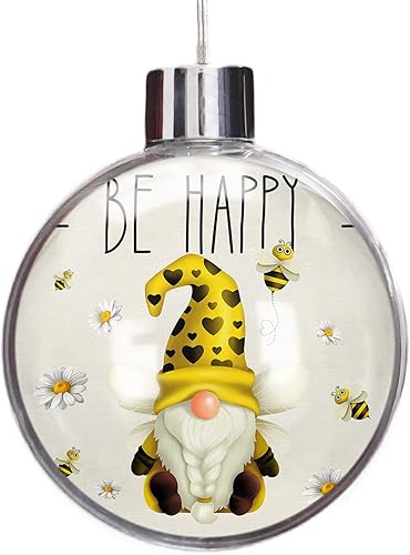 Adornos de bolas de Navidad 2022 bola transparente de gnomo feliz de abeja adorno de árbol de Navidad inastillable flores de primavera relleno de