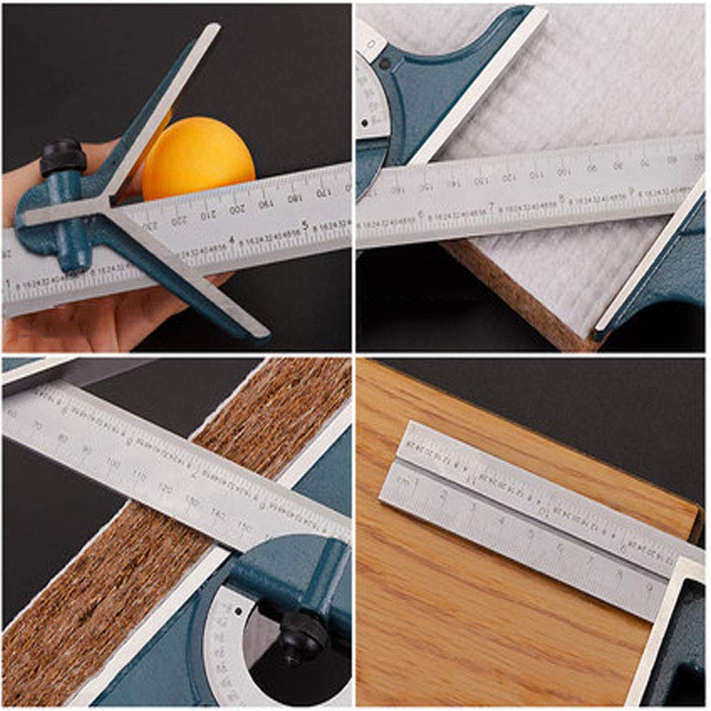Transportador De Regla Cuadrada Combinada Ajustable,0-180° Conjunto de Medición de Nivel de Acero Inoxidable Con Caja de Almacenamiento,Regla Cuadrada en T Métrica/en Pulgadas,300Mm