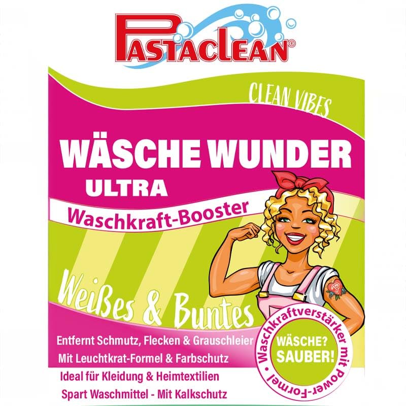 Pastaclean Wäsche Wunder Ultra (2 kg) Kraftvoller Waschkraftverstärker mit extra Flecklösekraft für Weiß- & Buntwäsche, Entfernt hartnäckige Flecken & neutralisiert Gerüche