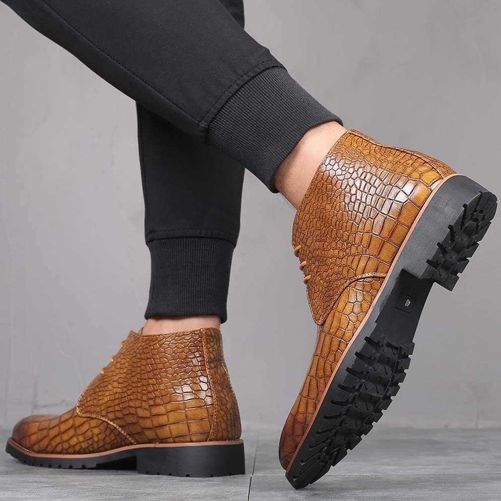Santimon Mens Boots Casual Faux Alligator Patent Leather Oxfords Ankle Lace-up Dress Boots