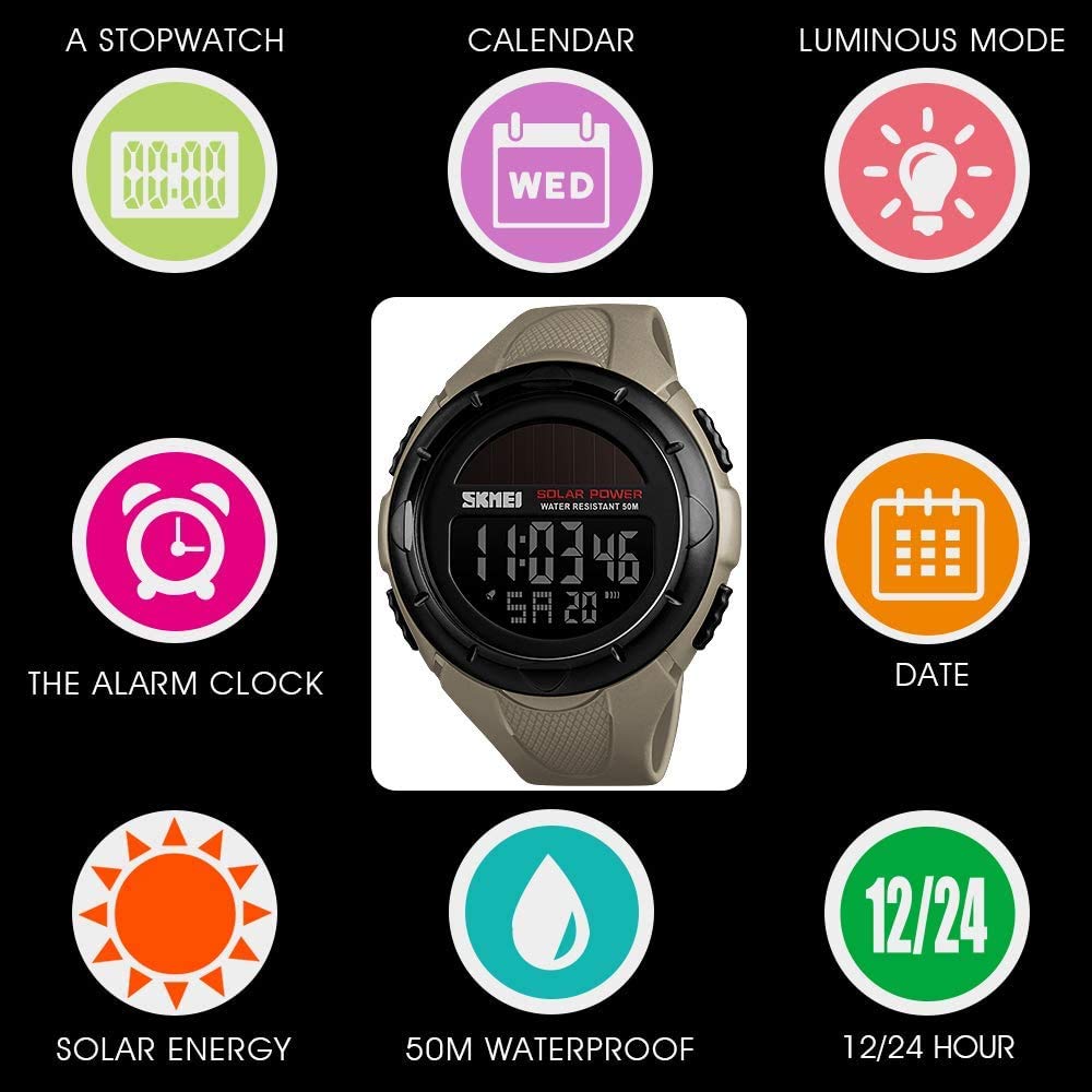 MASTOP Reloj deportivo digital militar para hombre, luz trasera LED, alarma, cronómetro, resistente al agua, 50 m, resistente al agua, para hombre