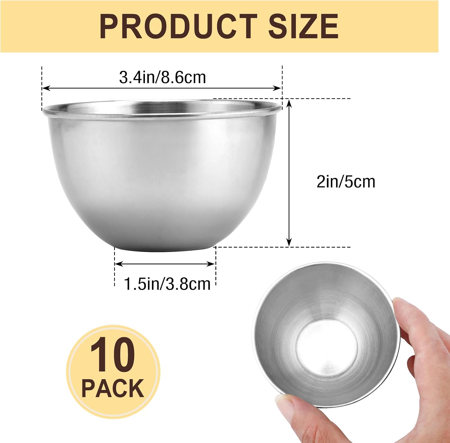10 Pcs Stainless Steel Sauce Dishes, 3.4 Inch, Round