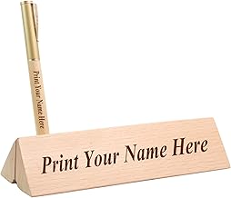 SHIVOM CRAFTS Personalized Wooden Desk Name Plate with Pen