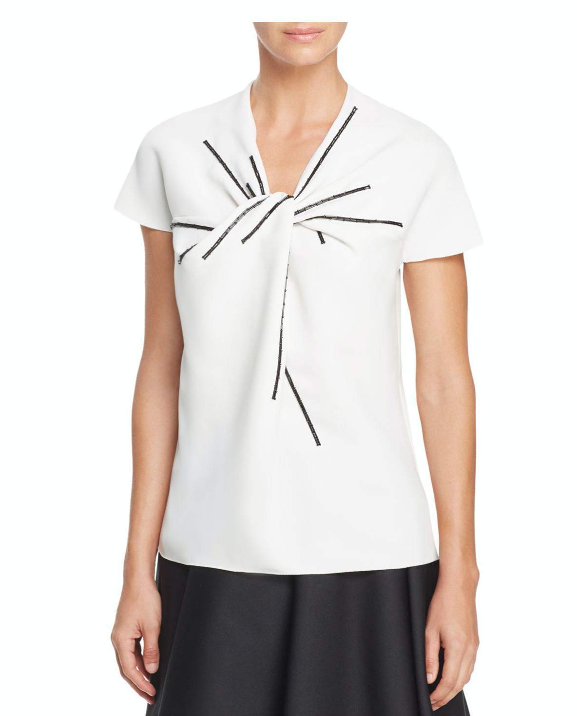 Paule Ka Top Blouse White Embroidered Twist Neck Women Sz 42 6