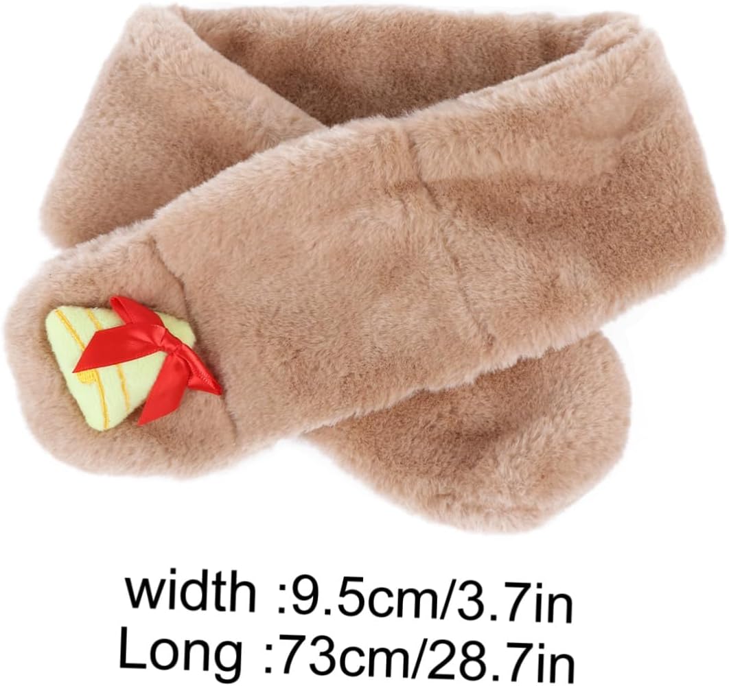 Didiseaon Winter Plush Scarf with Bell, Soft Cross Neck Warmer for Boys, Khaki Christmas Neck Scarf for Cold Weather Outdoors
