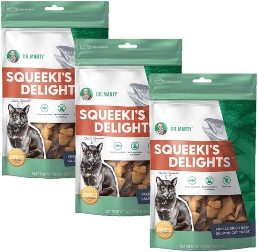 Dr. Marty Squeeki's Delights 100% Freeze-Dried Raw Salmon Cat Treats 4 oz (3 Pack)
