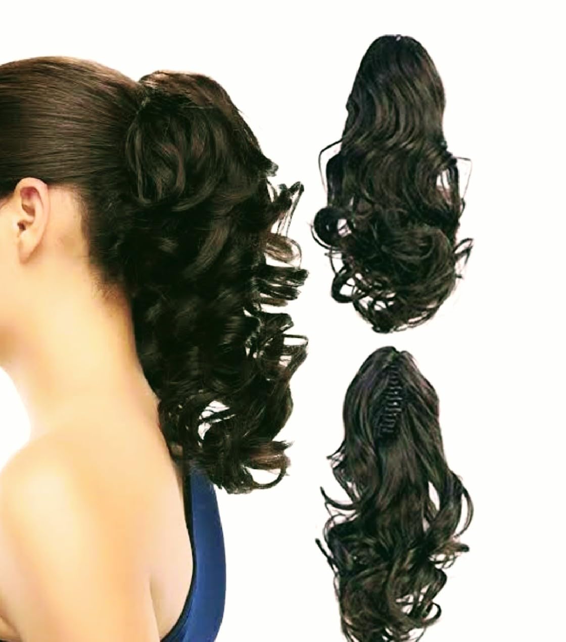 Hair Extensions And Wigs Ponytails Hairpiece Straight-Curls Wavy Claw Clip Ponytail Hair Extensions approx 12 inch long,Black (Black)-image-27