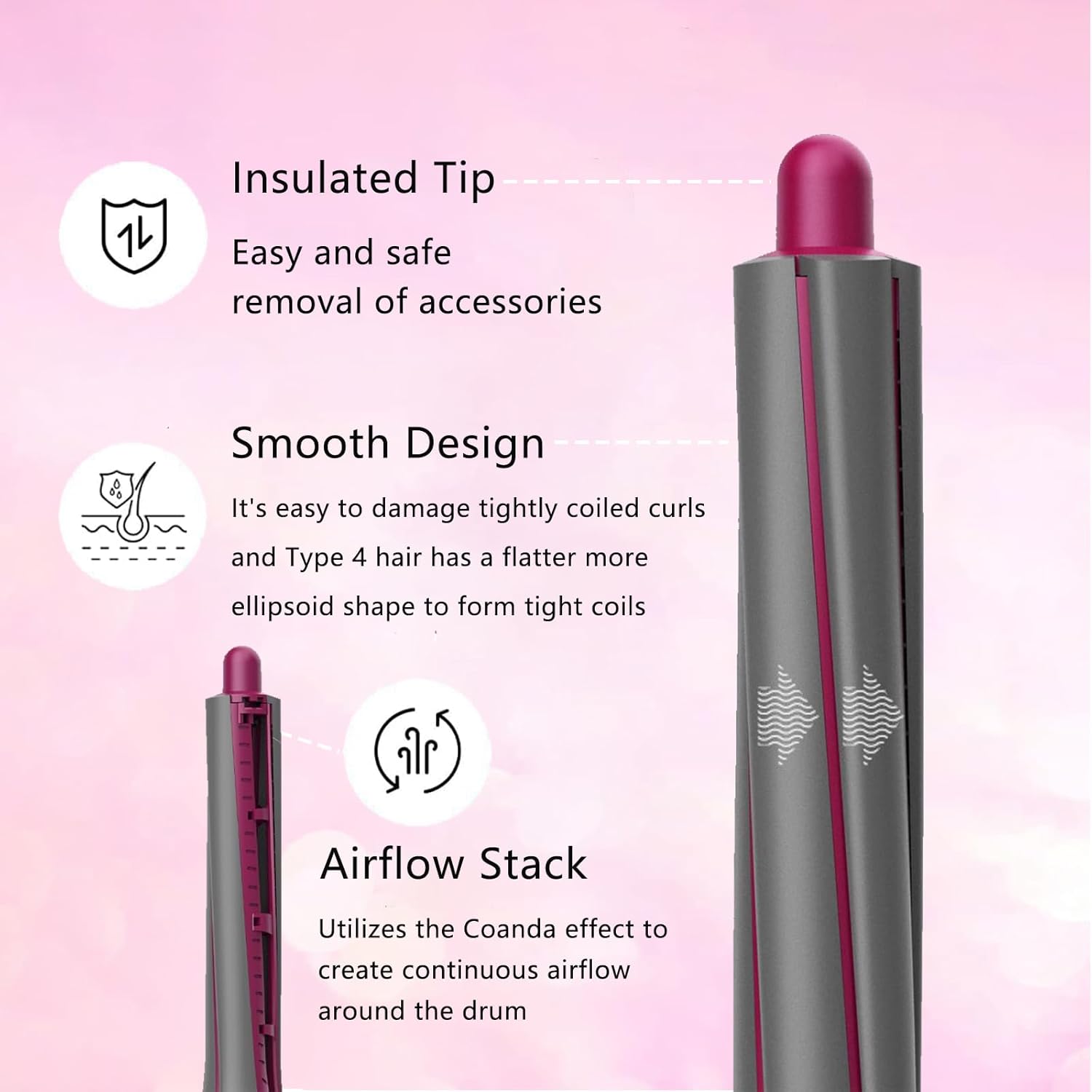1 Pair 30mm/1.2 Inch Long Hair Curling Barrels for Dyson Airwrap Styler Attachment, with 2 Upgraded Adapter for Convert Curling Iron Into A Hair Dryer HD01 HD02 HD03 HD04 HD07 HD08 HD15 HD16