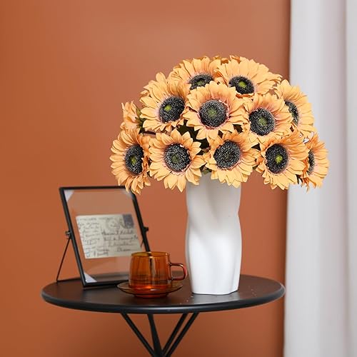 Miniatura 6 de Tifuly 6 flores artificiales de girasol de 17.4 pulgadas de largo con tallo de seda falsos para decoración de ramo de boda, arreglos florales,