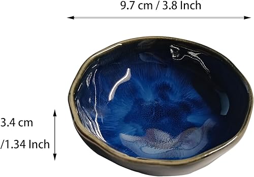 Miniatura 9 de Juego de 6 platos de cerámica para salsa de soja para condimentos de sushi (horno azul)