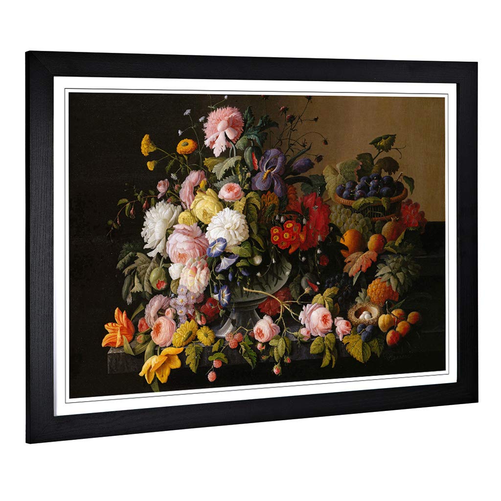 Big Box Art Framed Print of Severin Roesen Still Life Flowers Design | Wall Art Picture | Home Decor for Kitchen, Living Room, Bedroom, Hallway, Black, A2 / 24.5x18 Inch / 62x45cm