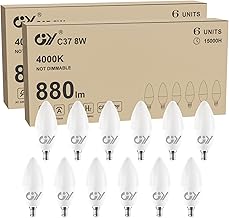 GY E14 LED Bulb Neutral White 8W 4000K 880 Lumens, E14 LED C37 Candle Bulbs with Fine Thread, Non-Dimmable – Class C Low Consumption, 12 Pieces
