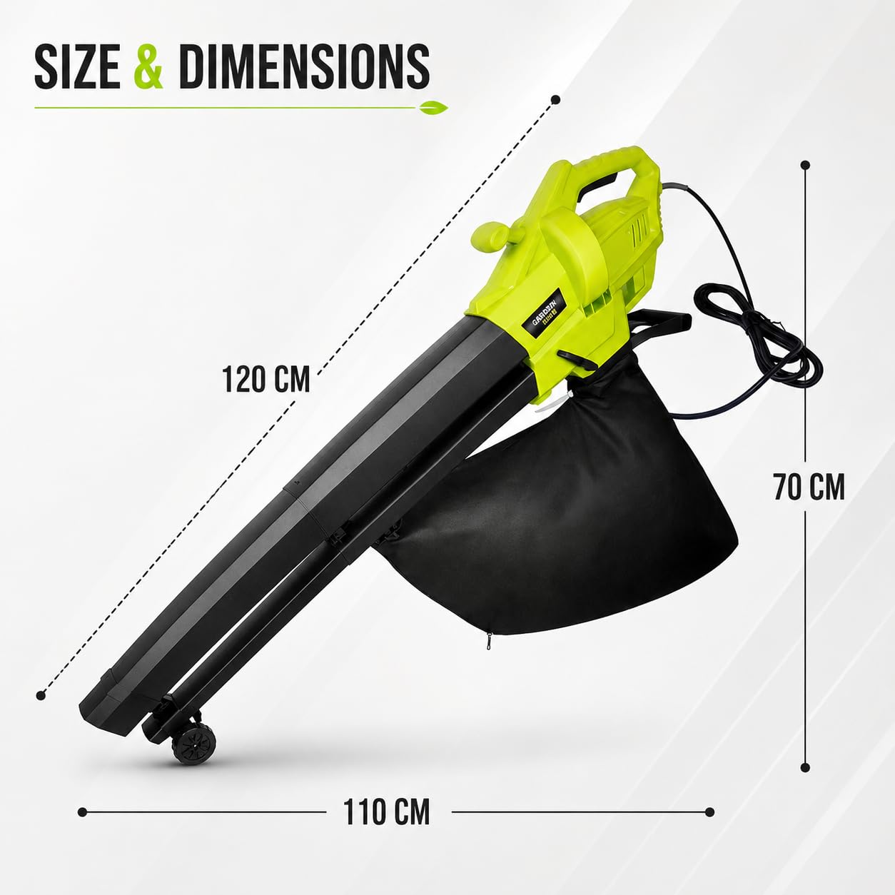 Aspiratore e Trituratore per Foglie da Giardino 3000 W 3 in 1, con Sacchetto di Raccolta da 40 L, Soffiatore Leggero per la Cura del Prato per una Pulizia Senza Sforzo del Cortile, Elettrico
