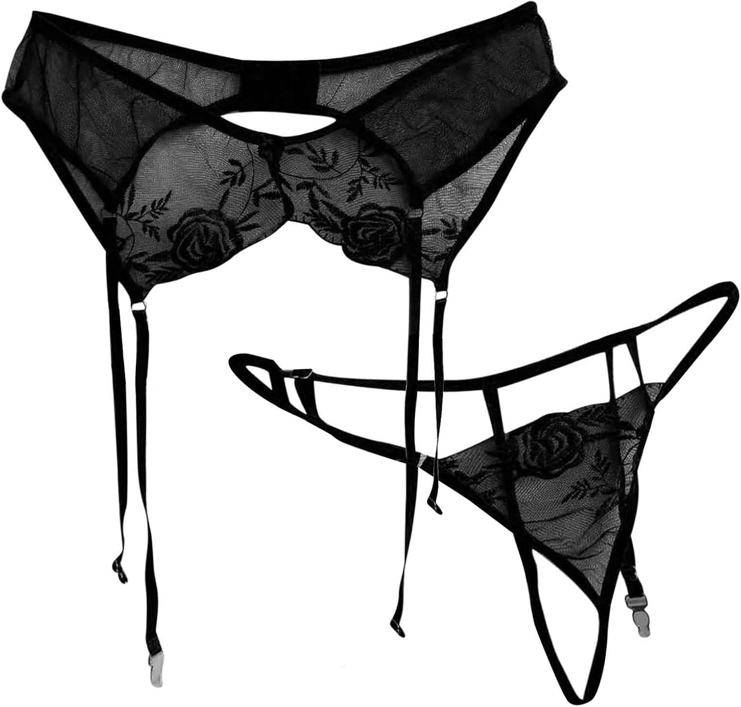 MUNSKT Women's Sheer Floral Lace Stockings, Transparent Suspender