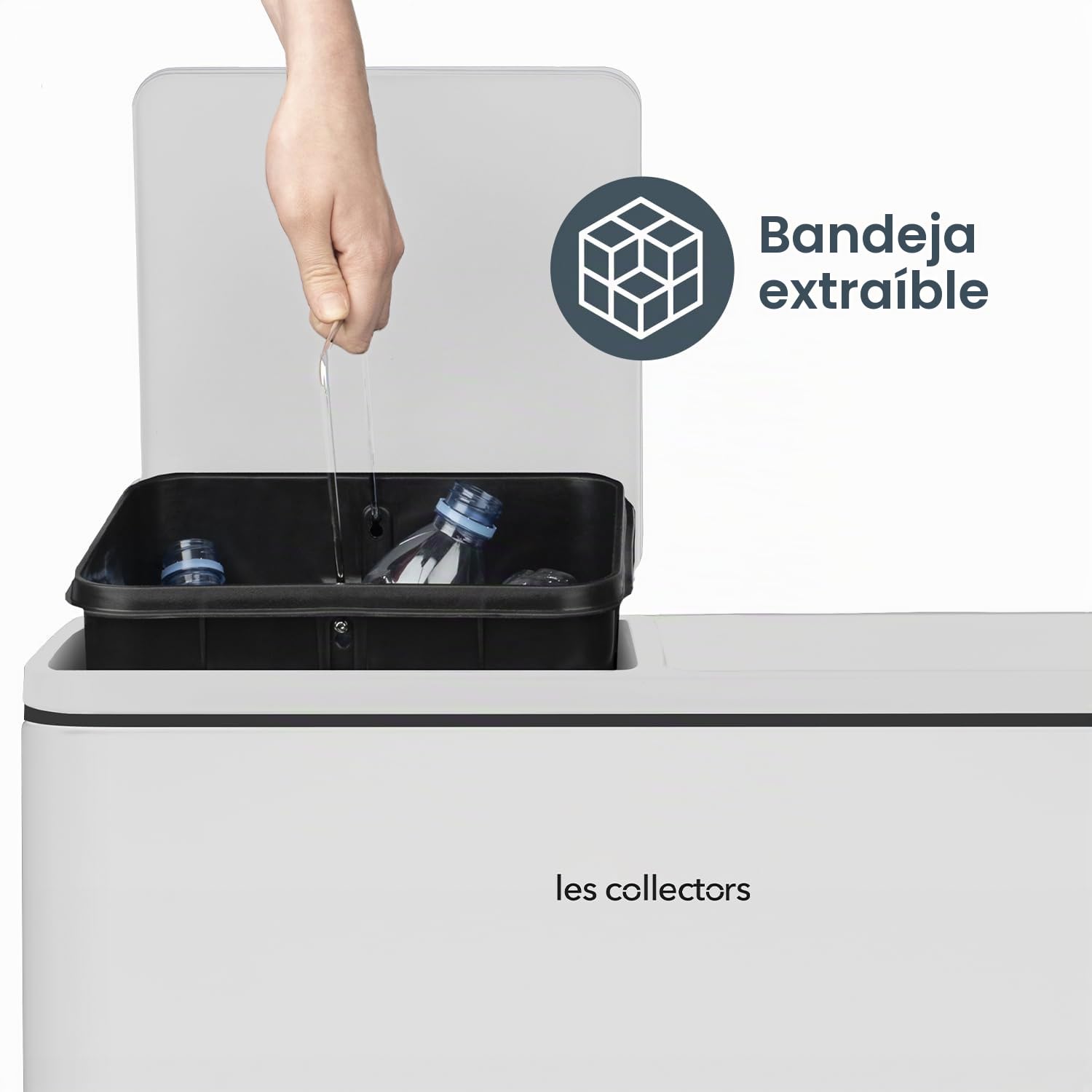 Les Collectors Papelera de reciclaje a pedal N°918 Capacidad 60 L, 2 Compartimentos 30 L, Cubos amovibles, Reciclaje, Clasificación selectiva, Cierre silencioso, Blanco